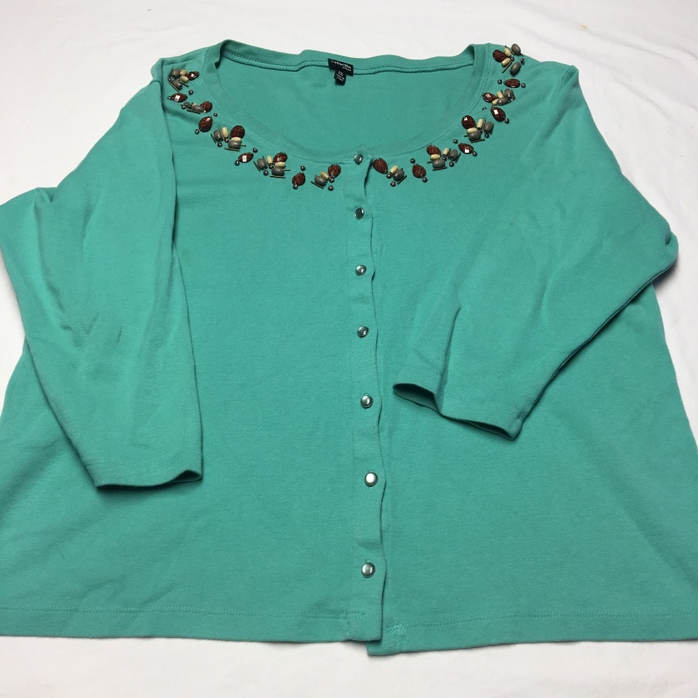 RAFAELLA LONG SLEEVE GREEN BEAD EMBELLISHED SHIRT